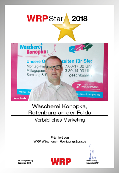 Wäscherei Konopka-Parkett Star Urkunde Wäscherei Konopka